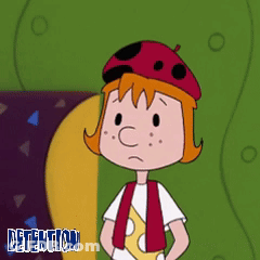Cartoon Girl In Ladybug Hat Saying Detention GIF