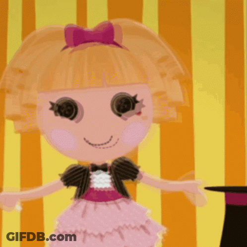 Cartoon Girl In Pink Dress Holding Stuffed Owl GIF