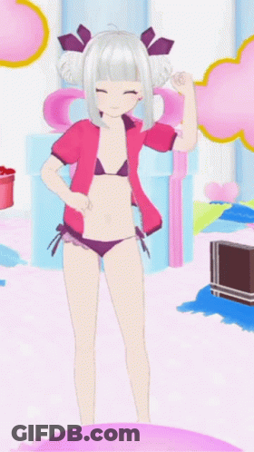 Cartoon Girl In Pink Shirt And Black Bikini GIF