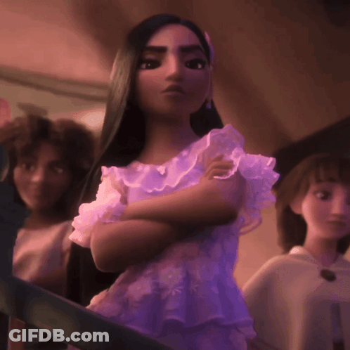 Cartoon Girl In Purple Dress With Arms Crossed GIF
