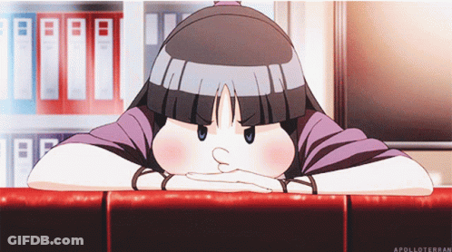 Cartoon Girl In Purple Shirt Leaning On Red Ledge GIF