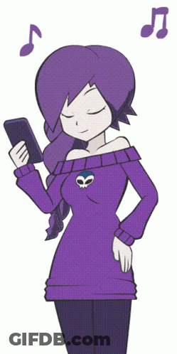 Cartoon Girl In Purple Sweater Listening To Music GIF