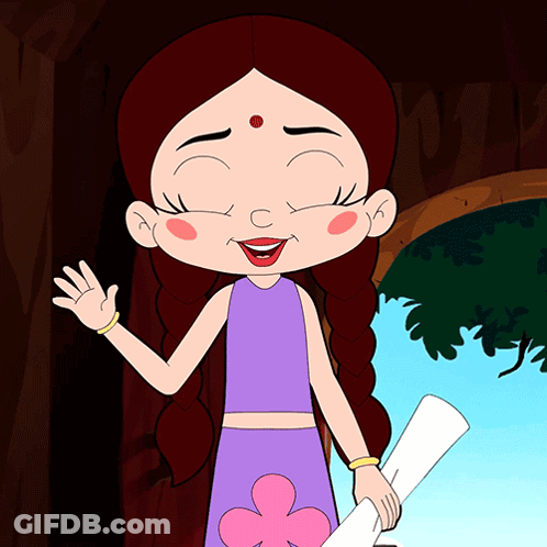 Cartoon Girl In Purple Top And Pink Skirt Holding Paper GIF