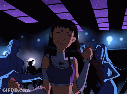 Cartoon Girl In Purple Top Dancing With Gloves GIF