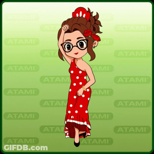 Cartoon Girl In Red And White Dress GIF