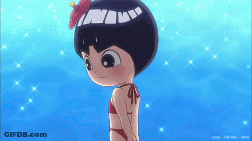 Cartoon Girl In Red Bikini With Flower In Hair GIF
