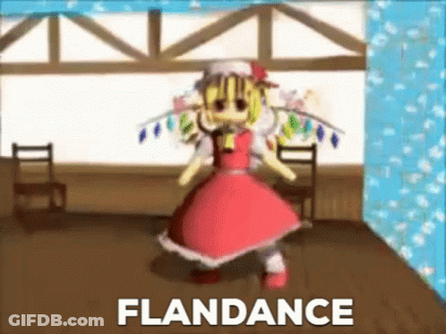 Cartoon Girl In Red Dress Dancing With Word Flandance GIF