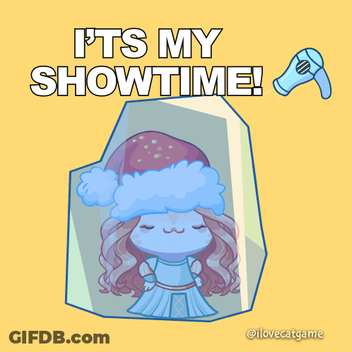 Cartoon Girl In Santa Hat Saying It's My Showtime GIF