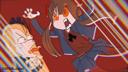 Cartoon Girl In School Uniform Screaming Rainbow Background GIF