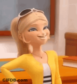 Cartoon Girl In Sunglasses And Yellow Jacket Smiling In Front Of Desk GIF