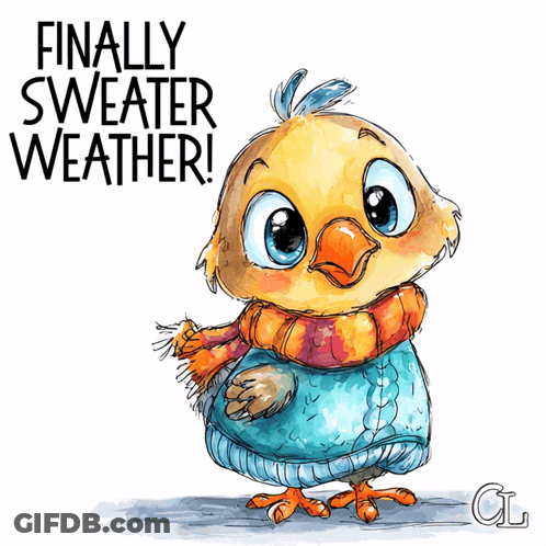 Cartoon Girl In Sweater Saying Sweater Weather GIF