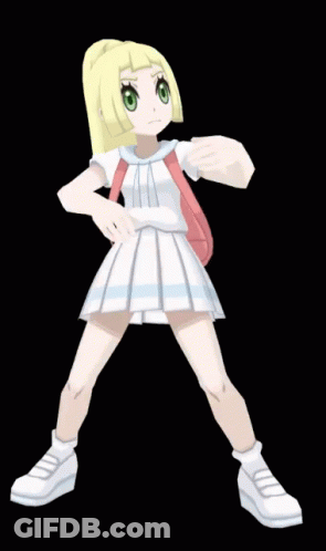 Cartoon Girl In White Dress With Pink Backpack GIF