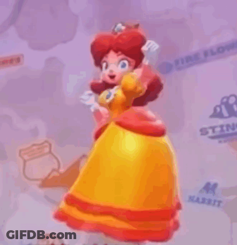 Cartoon Girl In Yellow And Red Dress On Purple Background GIF