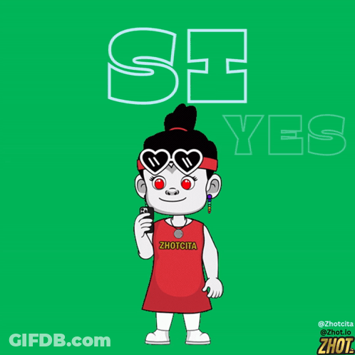 Cartoon Girl In Zhotcita Shirt Holding Cell Phone GIF