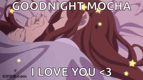 Cartoon Girl Laying In Bed Saying Goodnight Mocha I Love You GIF