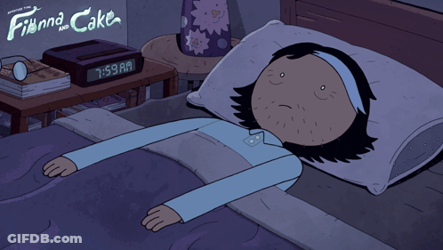 Cartoon Girl Laying In Bed With Fianna And Cake On Wall GIF