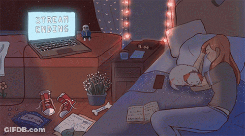 Cartoon Girl Laying In Bed With Laptop Saying Stream Ending GIF