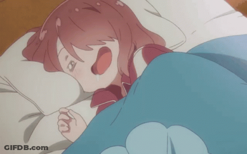 Cartoon Girl Laying In Bed With Mouth Open And Number 19 On Face GIF