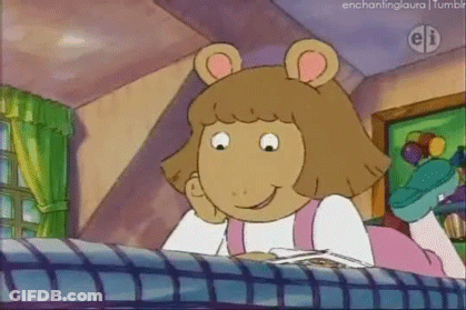Cartoon Girl Laying On Bed Reading Book GIF