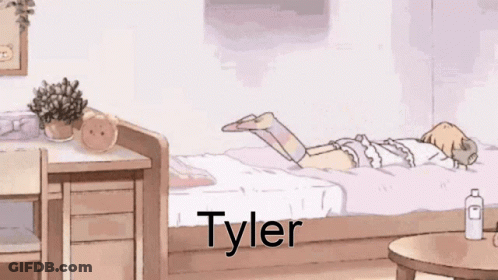 Cartoon Girl Laying On Bed With Name Tyler GIF