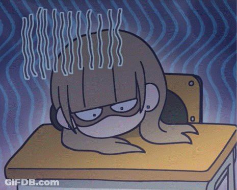 Cartoon Girl Laying On Desk Purple Background GIF