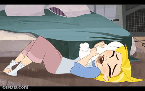Cartoon Girl Laying On Floor With Pillow GIF
