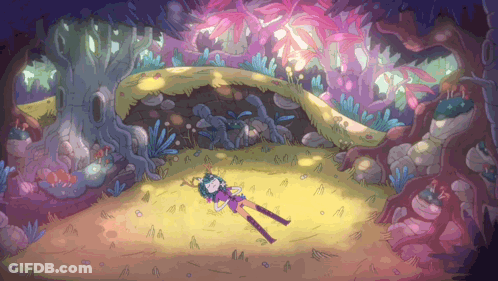 Cartoon Girl Laying On Ground In Forest GIF