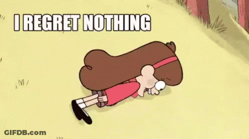 Cartoon Girl Laying On Ground Saying I Regret Nothing GIF