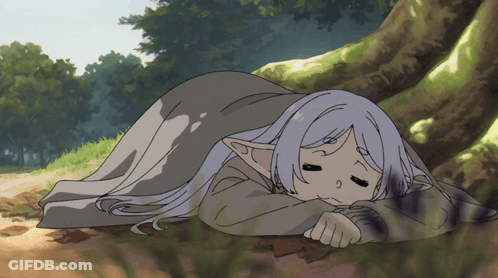Cartoon Girl Laying Under Tree Eyes Closed GIF