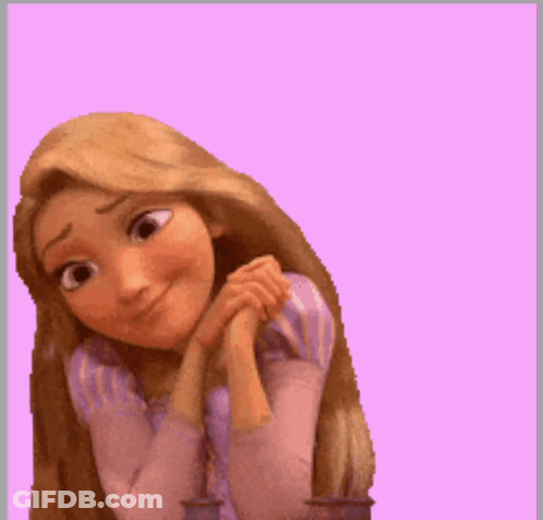 Cartoon Girl Long Hair Smiling Hands On Chin GIF