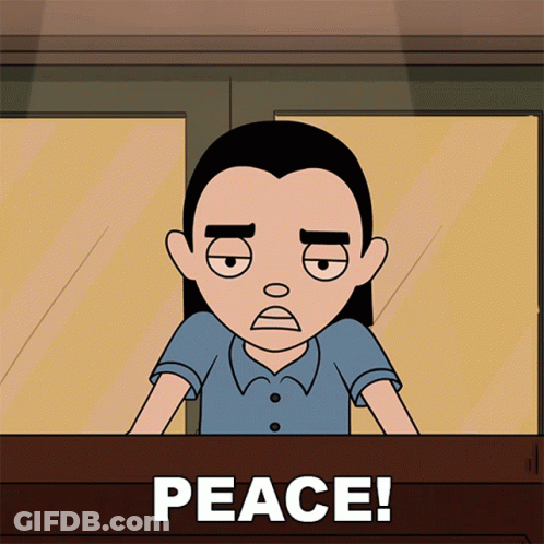Cartoon Girl Looking Out Window Saying Peace GIF