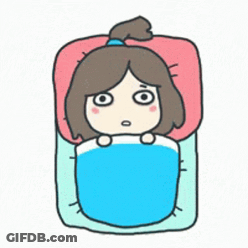 Cartoon Girl Lying In Bed With Blue Blanket GIF