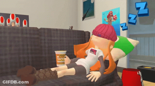 Cartoon Girl Lying On Couch With Soup GIF