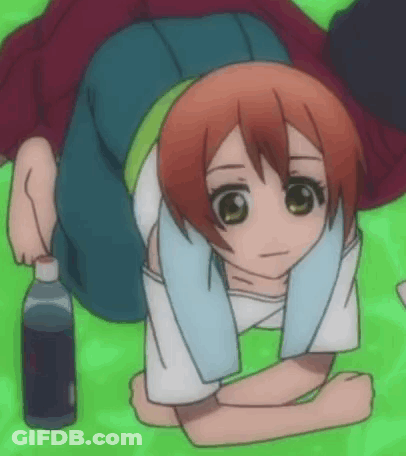 Cartoon Girl Lying On Grass Holding Bottle GIF