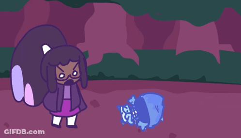 Cartoon Girl Lying On Purple Ground GIF