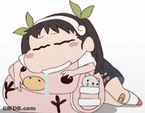 Cartoon Girl Lying With Pink Backpack And Teddy Bear GIF