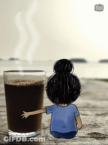 Cartoon Girl Next To Glass Of Coffee Azia Souza GIF