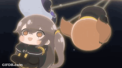 Cartoon Girl Next To Stuffed Animal Hanging From Rope GIF