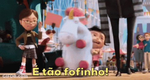 Cartoon Girl Next To Stuffed Unicorn E Tão Fofinho GIF