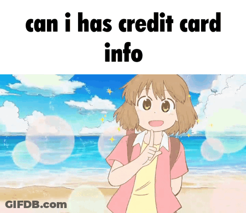 Cartoon Girl On Beach Saying Can I Has Credit Card Info GIF