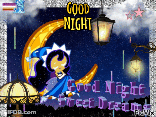 Cartoon Girl On Crescent Moon Saying Good Night GIF