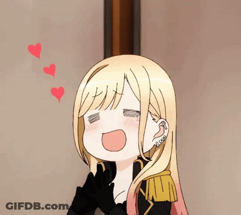 Cartoon Girl Open Mouth Three Red Hearts GIF