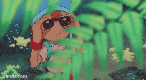 Cartoon Girl Peeking Through Leaf GIF
