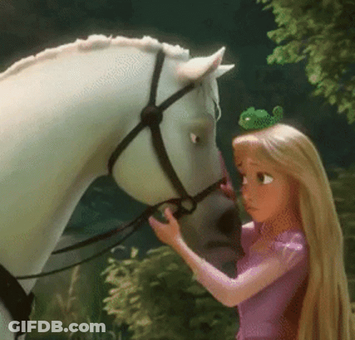 Cartoon Girl Petting White Horse GIF