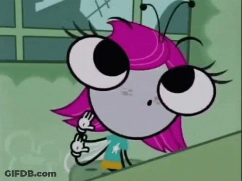 Cartoon Girl Pink Hair Big Eyes Beside Table GIF