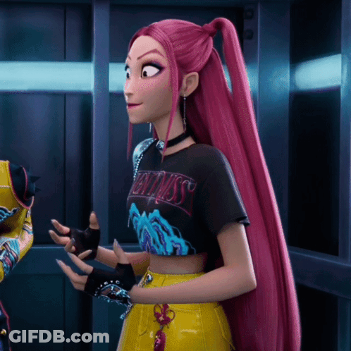 Cartoon Girl Pink Hair Black Shirt Saying Chaos GIF