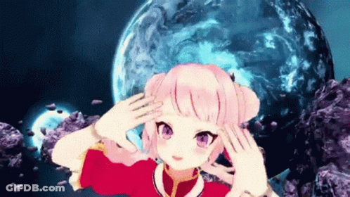 Cartoon Girl Pink Hair Purple Eyes Before Planet GIF