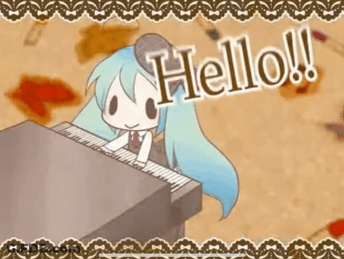 Cartoon Girl Playing Piano Saying Hello GIF