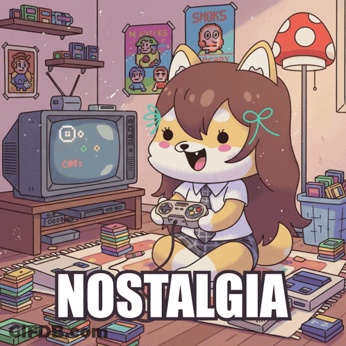 Cartoon Girl Playing Video Game Nostalgia GIF