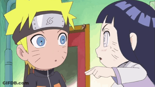 Cartoon Girl Pointing At Boy With G On Head GIF